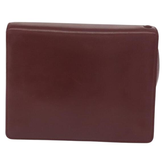CARTIER Must Line Clutch Bag Leather Bordeaux Gold Auth BA9535